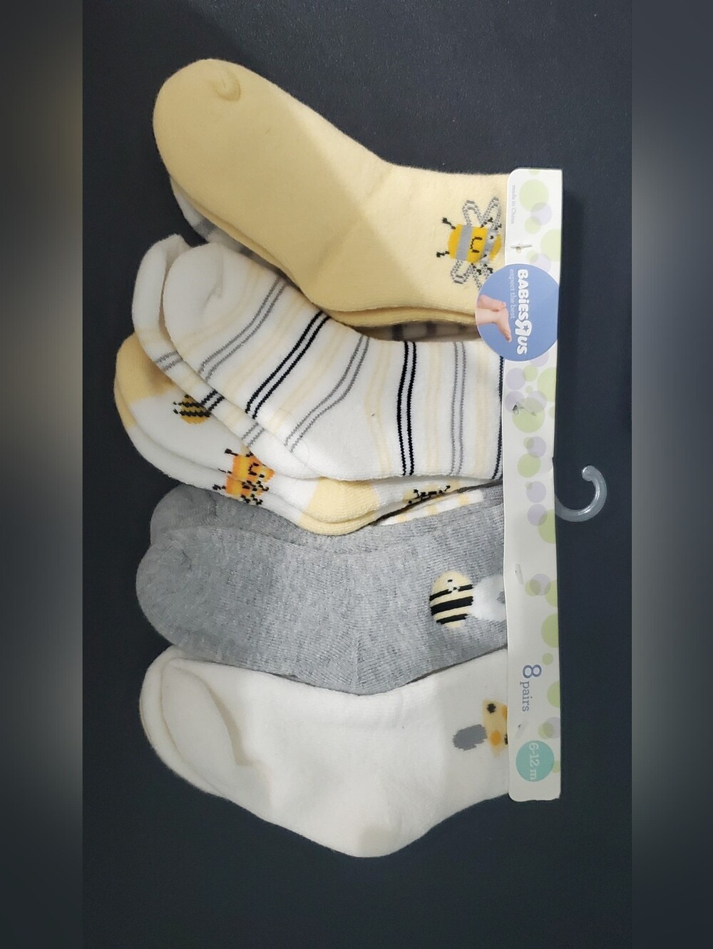 BabiesRUs Yellow, Gray, and White Baby No-Show Socks - Bee Motifs